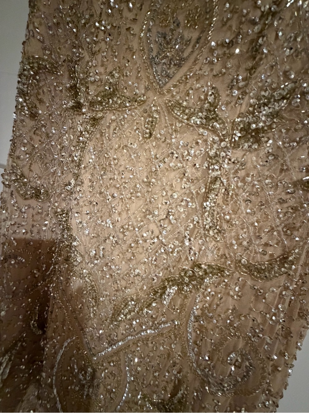 Aidan Mattox One-Shoulder Gold Beaded Evening Gown - Picture 6 of 7